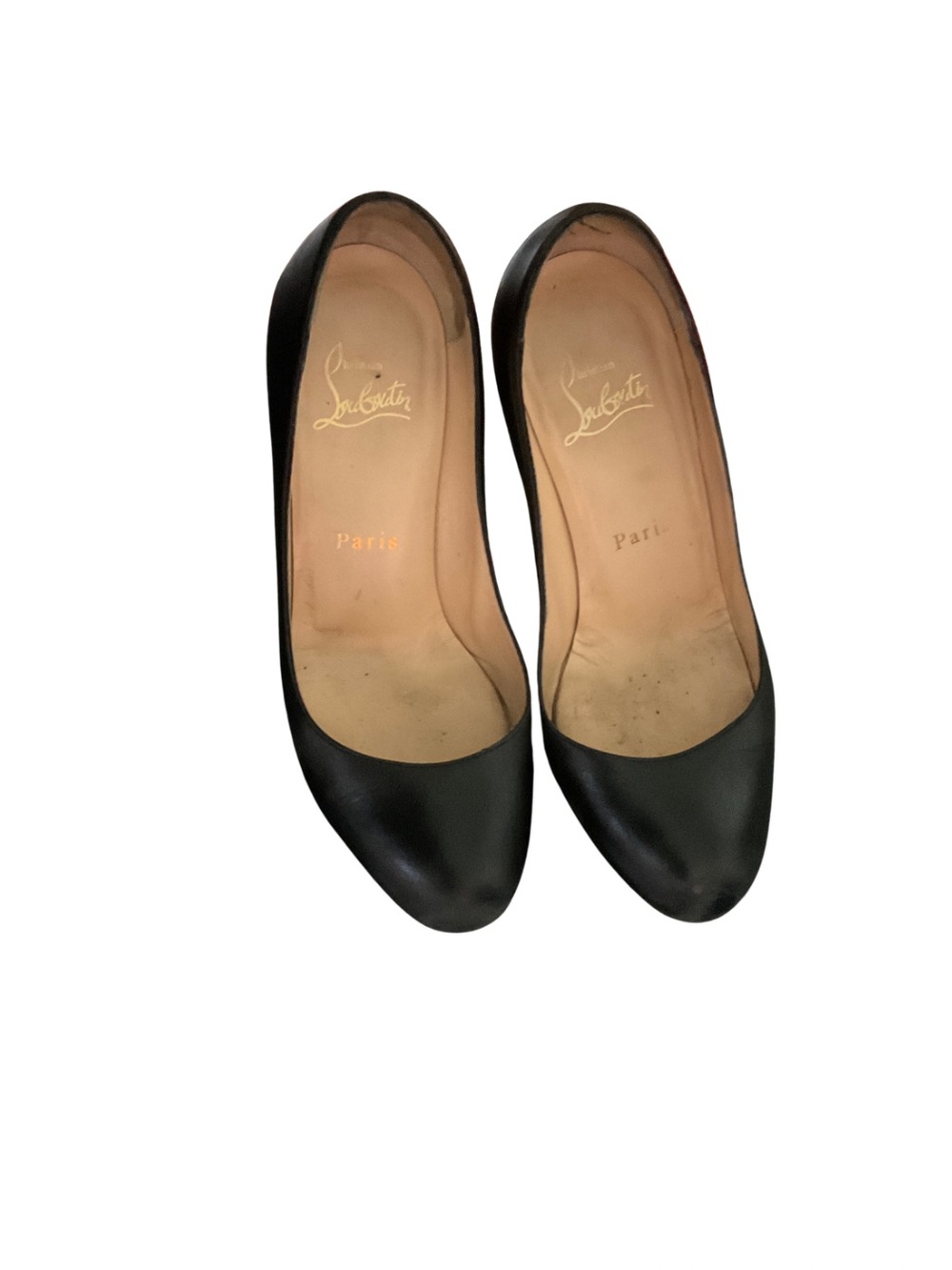 Christian Louboutin Black Leather Round-Toe Heels
